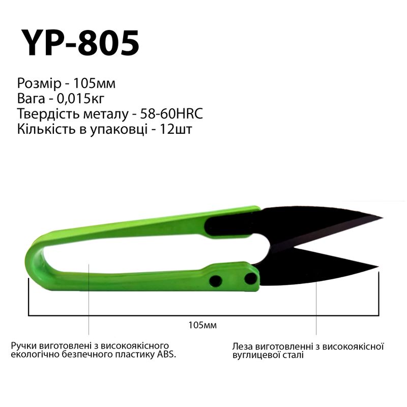 Ножницы для подрезки нитей, 105мм, сталь SK5 (black), ручка пластик ABS (12шт. уп), YP
