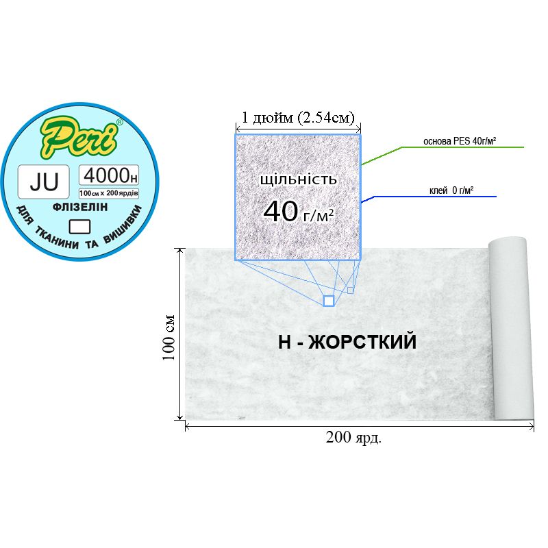 Флизелин д/вышил. нк. 40г(40+0), 100см х200я. , белый, Н-жест. , ПЭT 100%, вес брутто: 6, 60кг