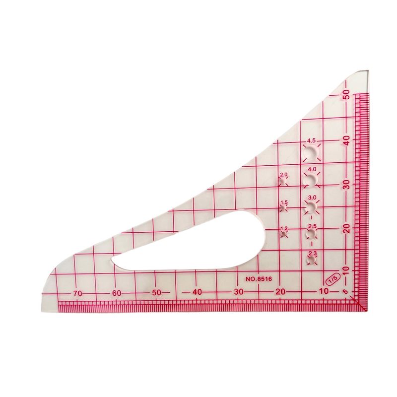 Линейка-лекало портновское треугольник 11х16 см, масштаб 1:5, 8516