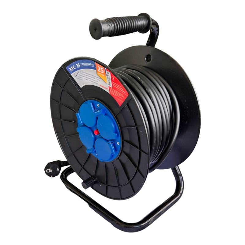 Удлинитель на катушке RFC-25 метров, 4 розетки, провод Зx2. 5 мм2, с заземлением