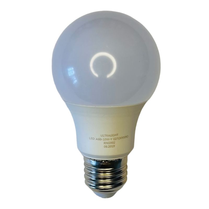 Лампа светодиодная LED A60 E27, 10W, теплый свет 3000K, с винтовым ES 27мм цоколем, грушевидная