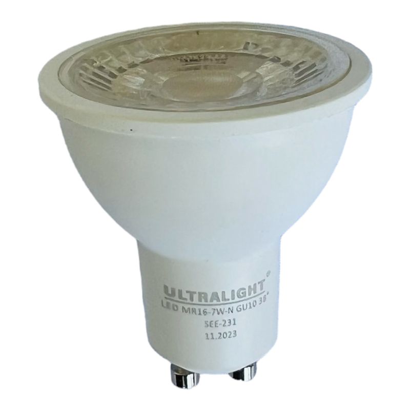 Лампа светодиодная LED MR16 GU10, 7W, нейтральный свет 4000K, со штыревым 10мм цоколем, точка 38°