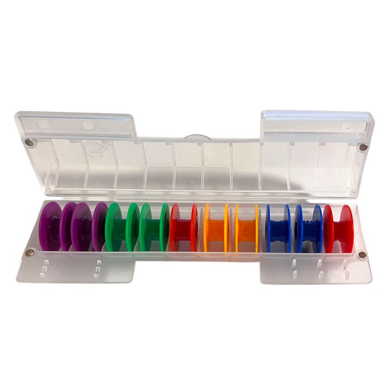 Футляр (органайзер) на 10 катушек (d-21, h-9мм) 127х25 мм, пластиковый, катушки в комплекте