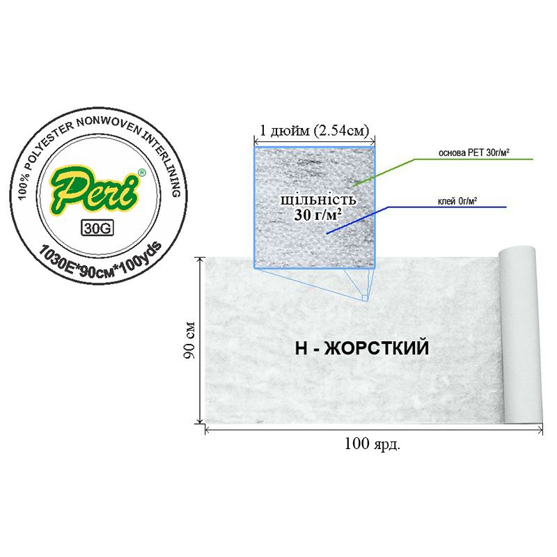 Флизелин для вышивки нк. 30г(40+0), 90см х100я. , белый, Н-жесткость. , ПЕT 100%