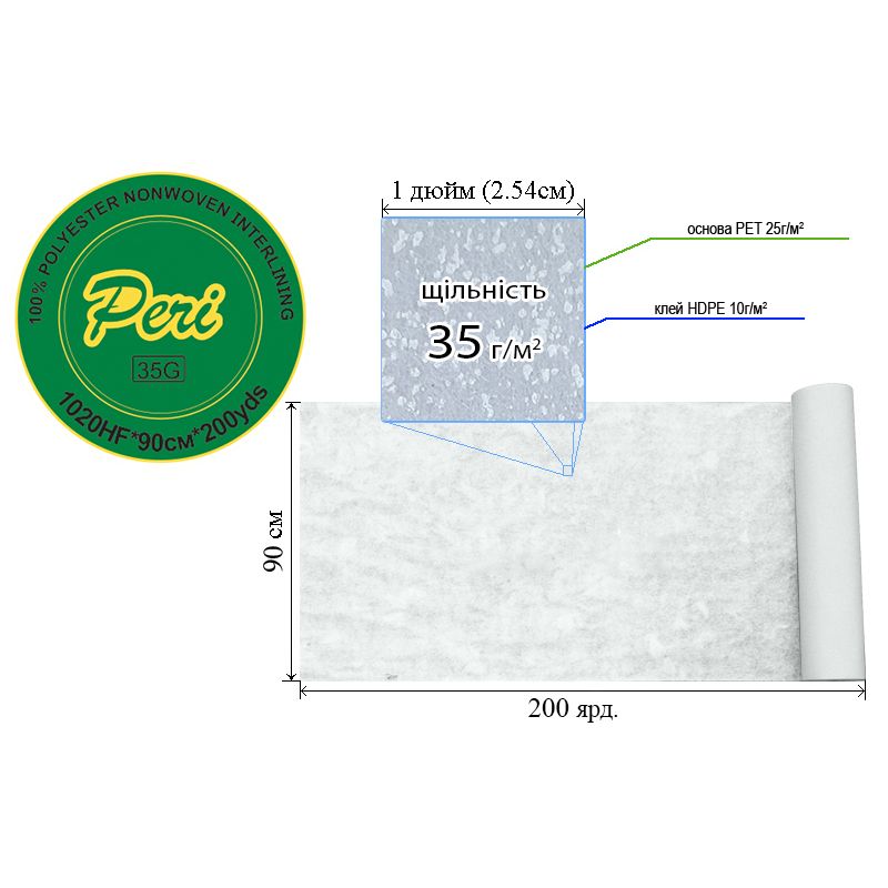 Флизелин для вышивки клей. 35г(25+10), 90смх200я. , белый. , Н-жесткость. , ПЕT100%