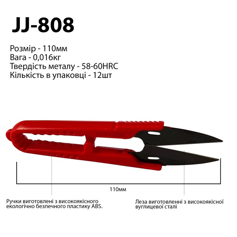 Ножницы для подрезки нитей, 110мм, ручка пластик ABS, черные, ТМ Jin Jian, уп. 12шт